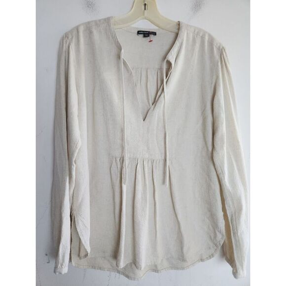 James Perse Women Ivory Cream V-Neck Linen Blend Peasant Blouse size 1 or Small - Picture 7 of 7